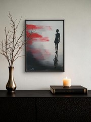 ORIGINAL ACRYLIC PAINTING 12×16 DARK FIGURE RED ABSTRACT WALL ART HAND PAINTED