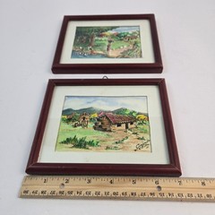 Set of 2 Vintage Guanacaste Costa Rica Watercolor Paintings Nubia 1990 Signed