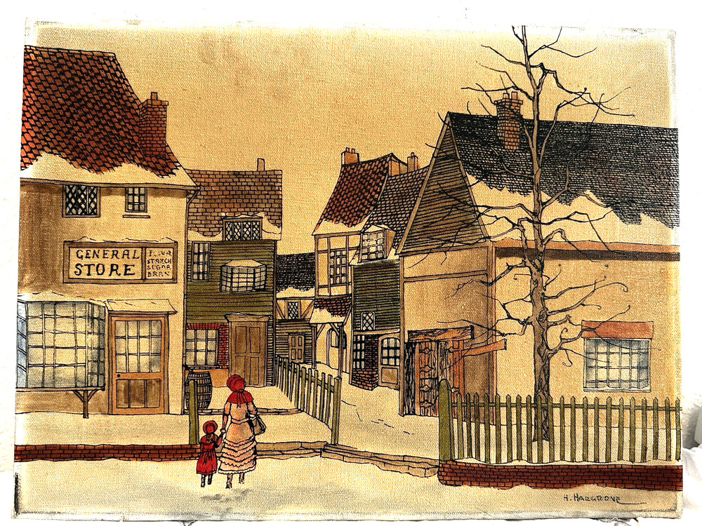 Vintage H Hargrove Certified #632218 Serigraph Painting GENERAL STORE 16″ x 12″