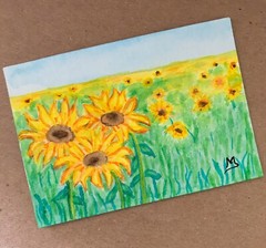 Sunflowers painting, Original Sunflower Field Art, ACEO Direct from Artist