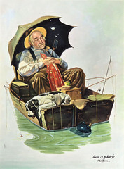 Original Reproduction of Norman Rockwell’s Gone Fishing VTG Framed Oil on Canvas