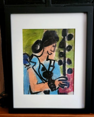Pair Vintage 1967 Mid Century Modern Pastel Portraits Diane Rae Snell Framed Art