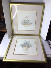 Signed And Numbered Mary Bertrand Floral Baskets watercolor W/ Pleasant Sayings