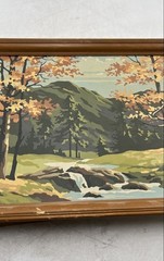 Autumn Landscape House Mountain Stream Trees Wall Hanging Art Painting Lot Of 2