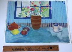 Vintage Still Life Gouache Watercolor Painting Woodstock NY Sylvia Weinberg