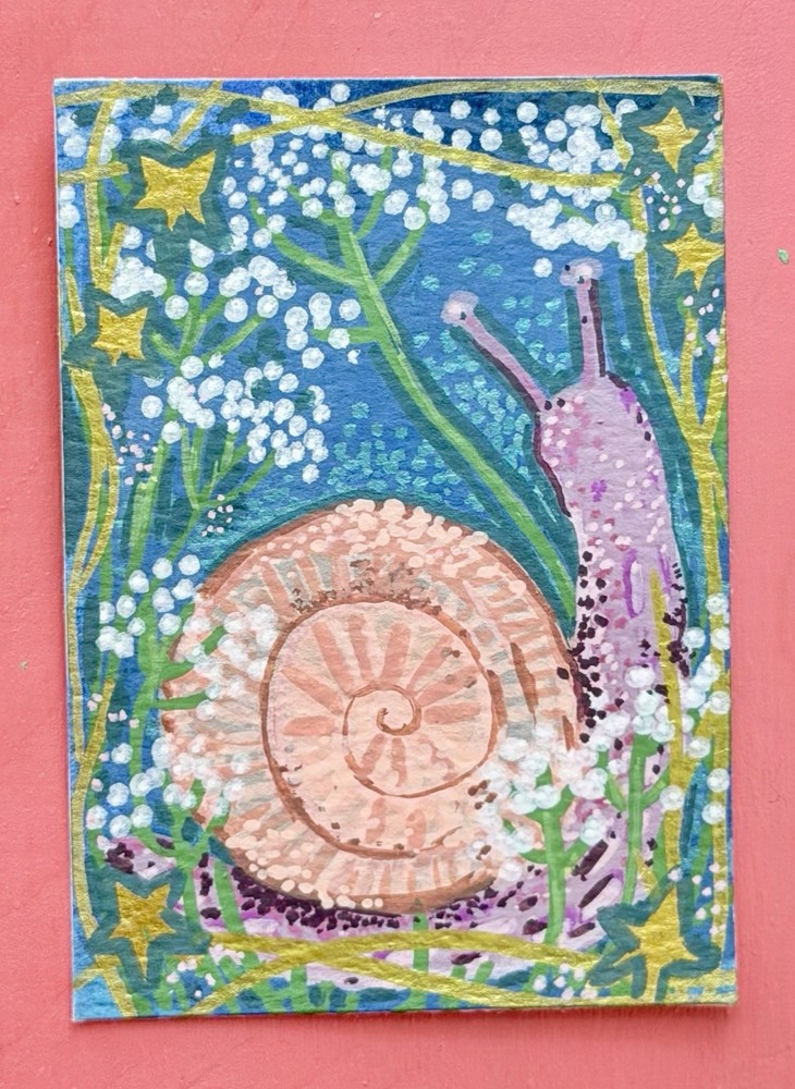 ACEO original Peachy The Peach Snail Painting