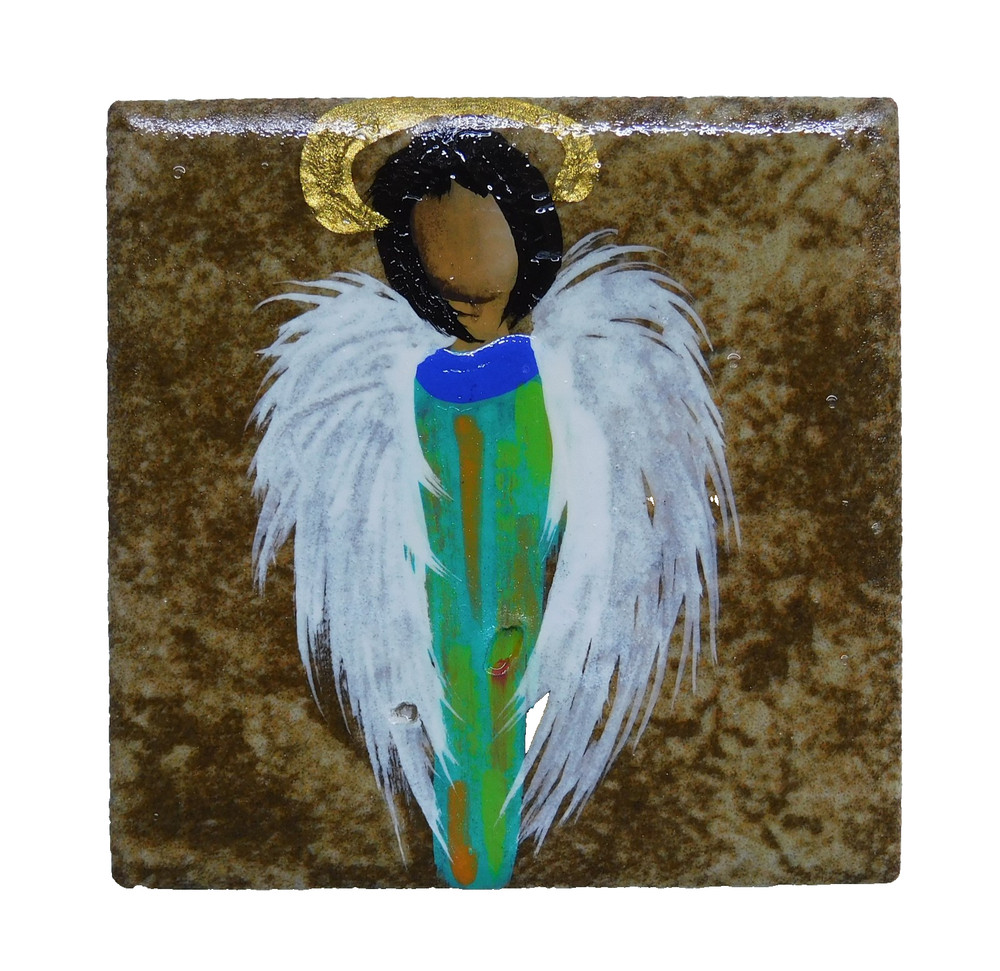 Guardian Angel Light Being on Ceramic Tile Magnet Art by Rain Crow