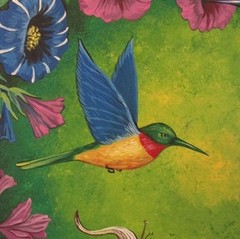4X4 PRINT OF PAINTING RYTA VINTAGE STYLE SPRING ART HUMMINGBIRD Fowers Folk 🌺
