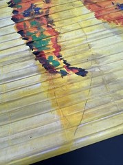 VTG Homemade Folk Window Shade Painting 44”x32” Butterfly Yellow, 1 Of A Kind