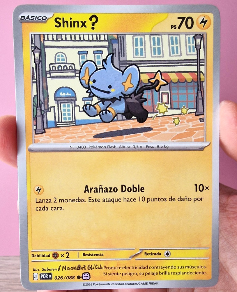 Custom Pokemon Card by MoonArtGlitch ~ Handpainted Ditto Face on Shinx