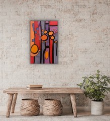 Original Abstract Painting Modern Pop Art Blue Yellow Green On Paper 8.25”x6”.