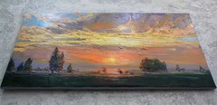Sunset landscape IMPRESSIONISM original artwork Oil on canvas by A Onipchenko