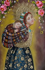 Madonna and Child Original Painting Oil on Canvas Cusco School 7 3/8 x 11 1/4
