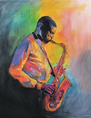 Original Painting Expressionist 14 x 11 Jazz Musician Acrylic Canvas Art