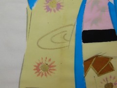 VINTAGE ASIAN JAPANESE GEISHA PAINTING OLD ON SILK YELLOW KIMONO SIGNED UMBRELLA