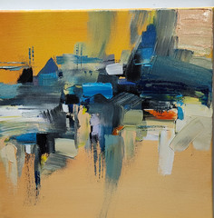 Original oil painting 12″x12″, Landscape, Expressionism, Contemporary asrt, City