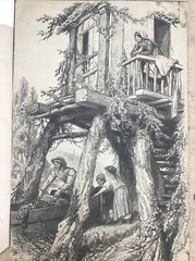 lot of four antique paintings etchings William Merritt Chase and others AS IS