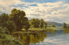 Riverside cow Landscape Oil painting Wall Decor Giclee Printed on canvas P619