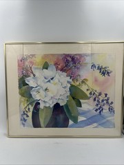 RHODODENDRON Flowers White WATERCOLOR PAINTING Catherine Tuttle Framed Stilllife
