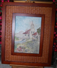 FRAMED ORIGINAL OIL COLONIAL CHURCH SCENE THE SPANISH AMERICAS #1 HECTO VIDAL