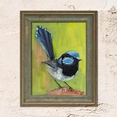 Fairy Blue Wrens Oil Painting Bird Original Wall Art Animal Artwork Fairy Wrens