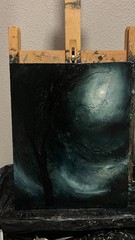 Gothic Full Moon Original oil painting Landscape on canvas impressionism art