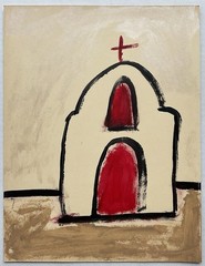 Original Minimalist Southwestern Mission Painting Abstract Church Folk Art