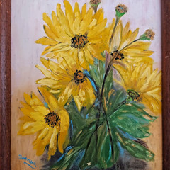 Vintage Original Painting on Canvas Sunflowers Framed Still Life Frances Wesley
