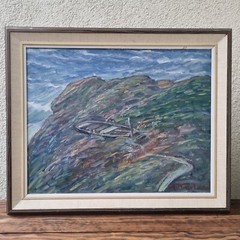 Gunnar Nerlund, Boat, coastal landscape, Oil on cardboard, Vätterstranden ,60s