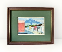 Oil painting of a street in Antigua, Guatemala, Signed Túnez 88, 8×6”