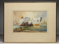 Marshall Woodside Joyce (1912-1998) Massachusetts Harbor Business WC Painting