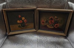 Vintage Floral Still Life Miniature Paintings in Frames
