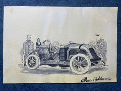 CHARLES ADDAMS drawing and painting on old paper signed stamped vintage