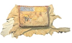 Native American Hand Painted Deerskin Leather Pillow
