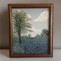 Vtg Texas Hill Country Bluebonnet Oil Painting Signed Framed 19.5”x 23.5”