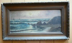 B. ADAMS, ANTIQUE COASTAL COAST SEASCAPE NOCTURNE MOONLIGHT SEA OLD OIL PAINTING