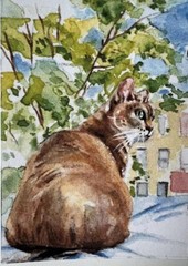 NEW!! ACEO CAT Artist Card Print Of Original Signed Watercolor