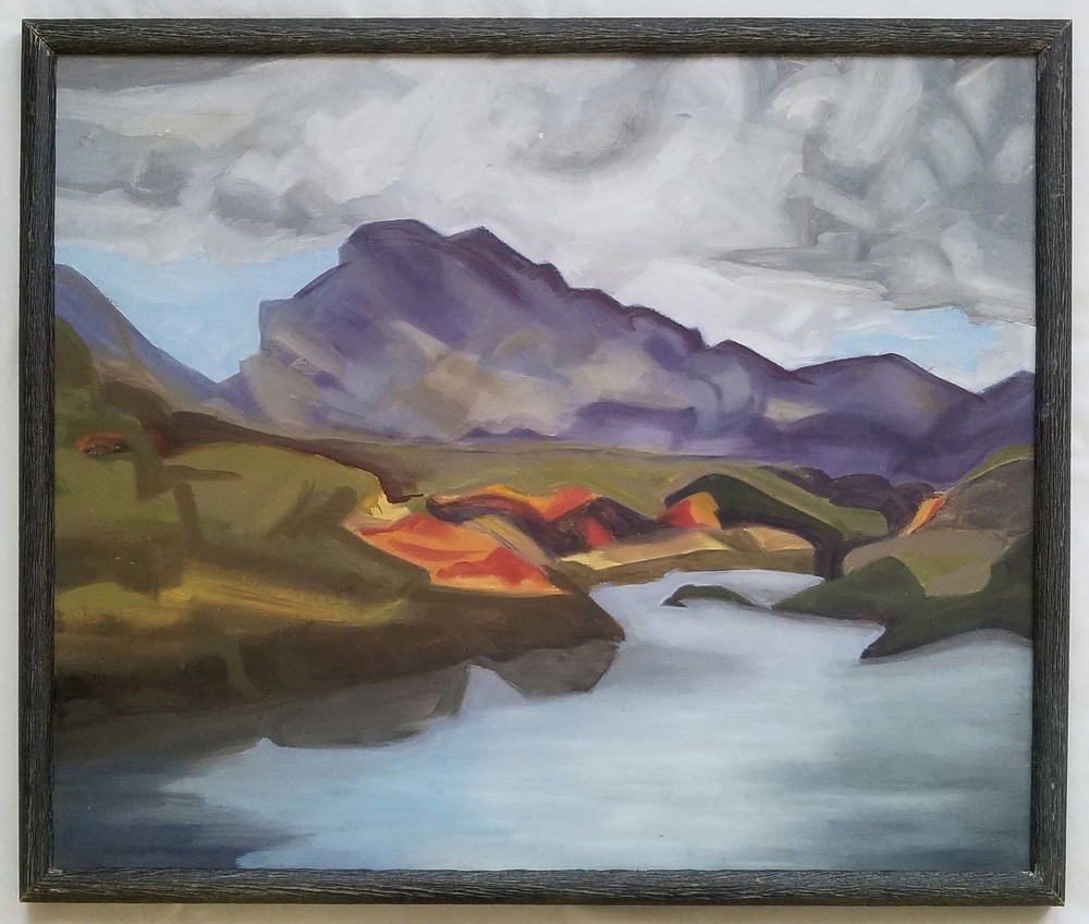 Excellent O/C Modernist Hudson River Scene w/ Mountains signed Margaret Davis NY