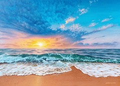 Ocean Sunset Painting Seascape Waves Beach Coastal Landscape Sky Artist Signed