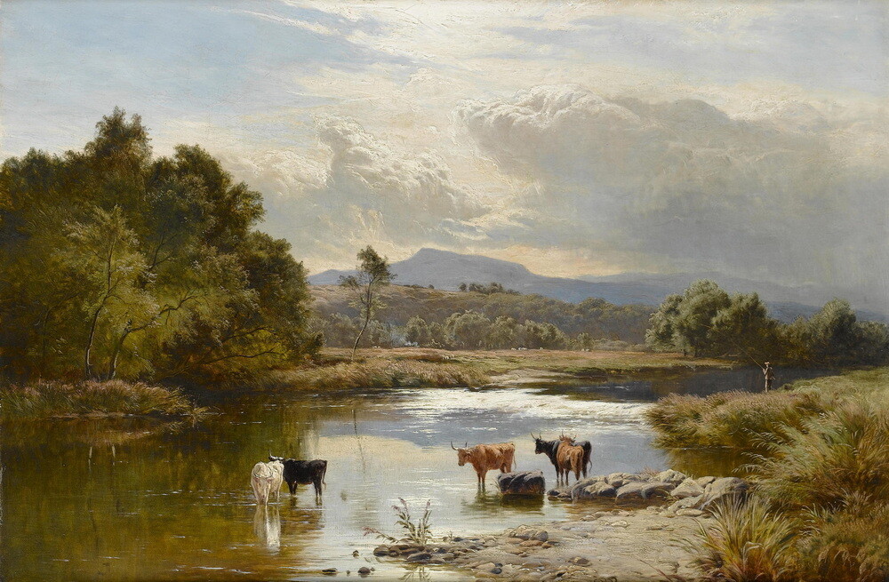 The scenery of cattle in the river Art Giclee Printed Oil Painting Print