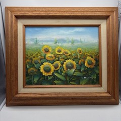 Charles R. Benolt, Original 3D Painting of Sunflowers, Oil on Canvas, Framed