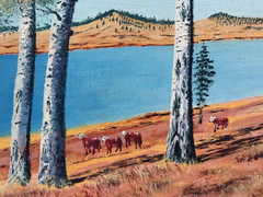 VINATGE MUELLER SIGNED CATTLE OIL PAINTING BIG LAKE WHITE MOUNTAIN ARIZONA 1957