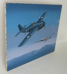 Raymond Waddey Painting F4F Wildcat in Combat Signed Ace Pilot Marion Carl 20×24