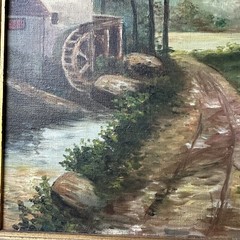 Vintage Fannye Caswell 1929 Original Oil Painting 21×15 Inch Old Mill Landscape