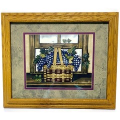 Laurie Korsgaden Country Basket With Grapes Art Print Framed 16.75 x 13.75