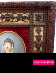 LARGE 5.67 in. ANTIQUE EARLY 1800s FRENCH MINIATURE HAND PAINTED WOMAN PORTRAIT
