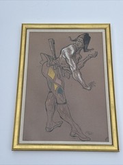 Mid Century Painting JESTER MAN MEN ANTIQUE 1940’S SIGNED MYSTERY MODERNIST