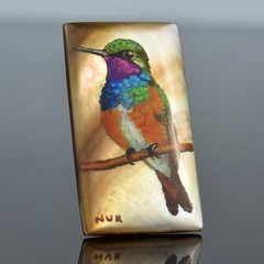 Hummingbird Original Painted Mother-of-Pearl Shell Rectangular Cabochon 35x20mm