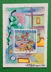 Postal Whimsy™ ACEO OOAK – SpongeBob Forever Stamp Whimsical Abstract Watercolor