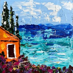 Amalfi Coast Original Oil Impasto Painting Positano Italy Seaside Art 6 x 6 in